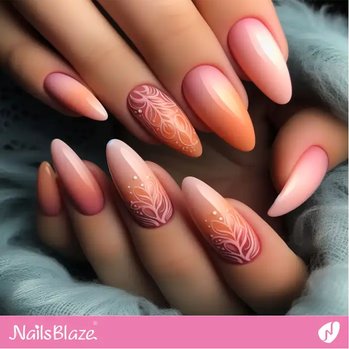Peach Fuzz Ombre Nails with Leaves | Color of the Year 2024 - NB1741